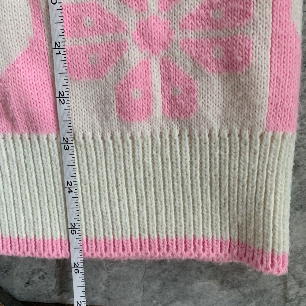 Pink White Block Heart Flower Vintage Cardigan Block Pattern Chest 44 - Picture 8 of 9
